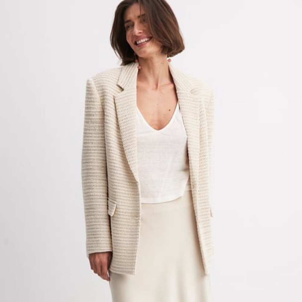 NA-KD Crochet Oversized Blazer Beige Size 38 (Medium)